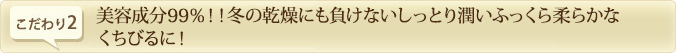 こだわり2.　美容成分99％！！冬の乾燥にも負けないしっとり潤いふっくら柔らかなくちびるに！